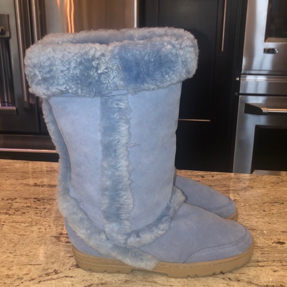 no b Shoes - Sky blue sheepskin tall boots